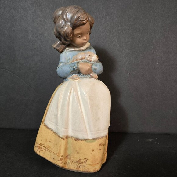 Vintage 70s Lladro Figurine Girl Holding Bunny Rabbit Gres Porcelain Spain 2094 - Picture 2 of 13